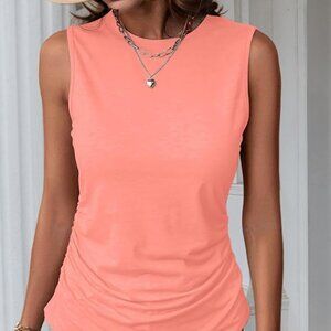 Coral Ruched Sleeveless Tank Top